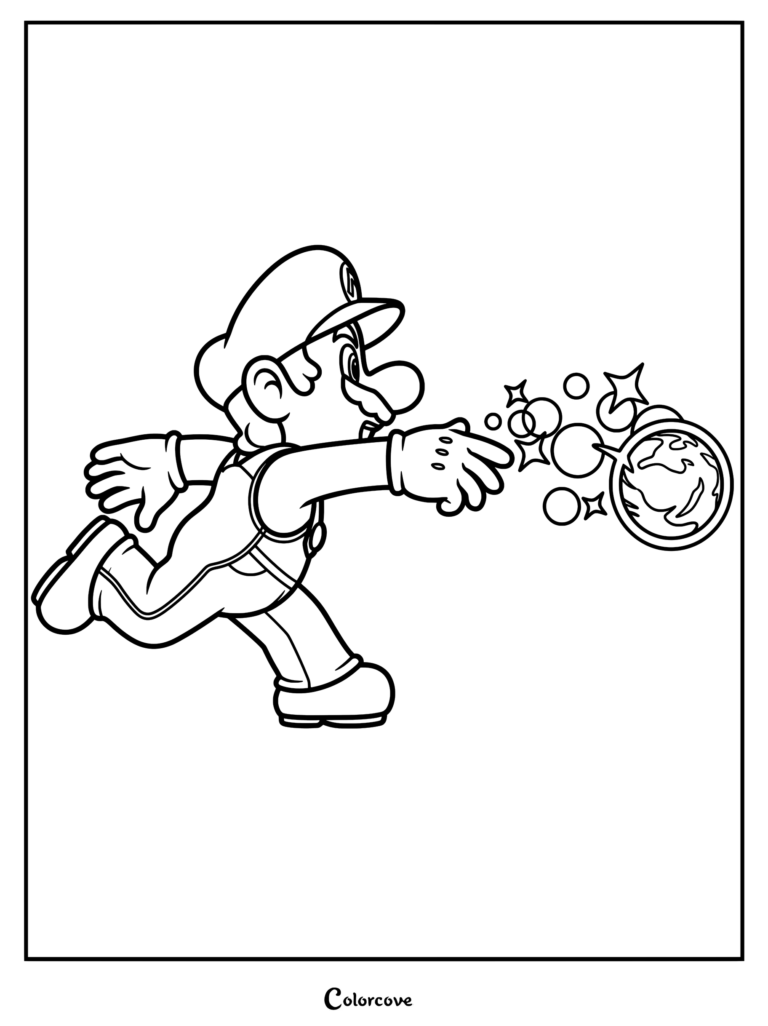 Mario de Glace lançant une boule de glace dans ce coloriage à imprimer.