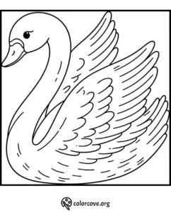 Elegant swan coloring page. Printable swan drawing for kids and adults to color. Free swan coloring sheet from colorcove.org.