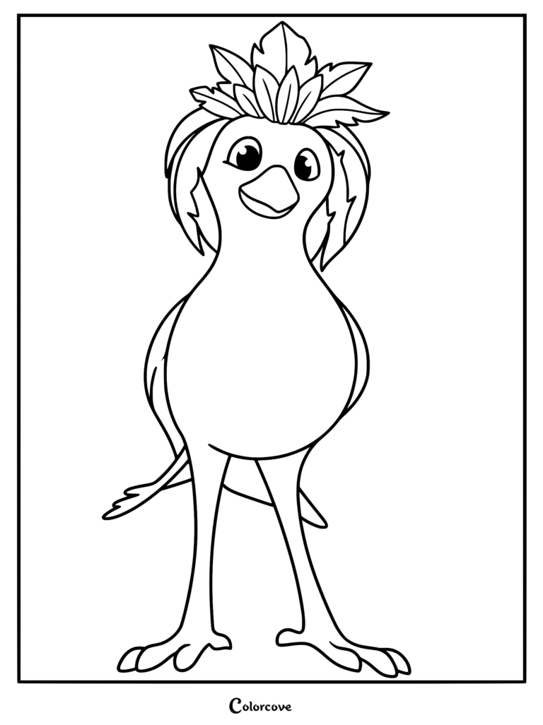 A detailed coloring page of Ivy from Swapped showing her long bird-like legs and leafy crown.