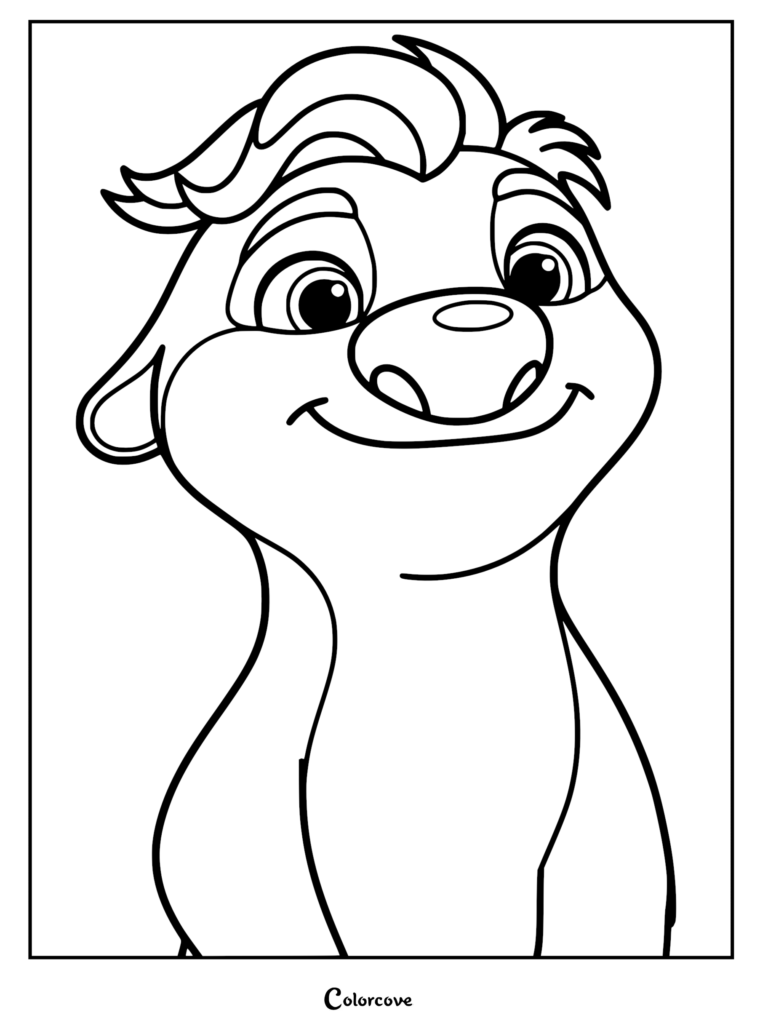 A printable coloring page of Ollie from Swapped, showcasing his large rounded nose, expressive eyes, and a wavy tuft of hair on his head.