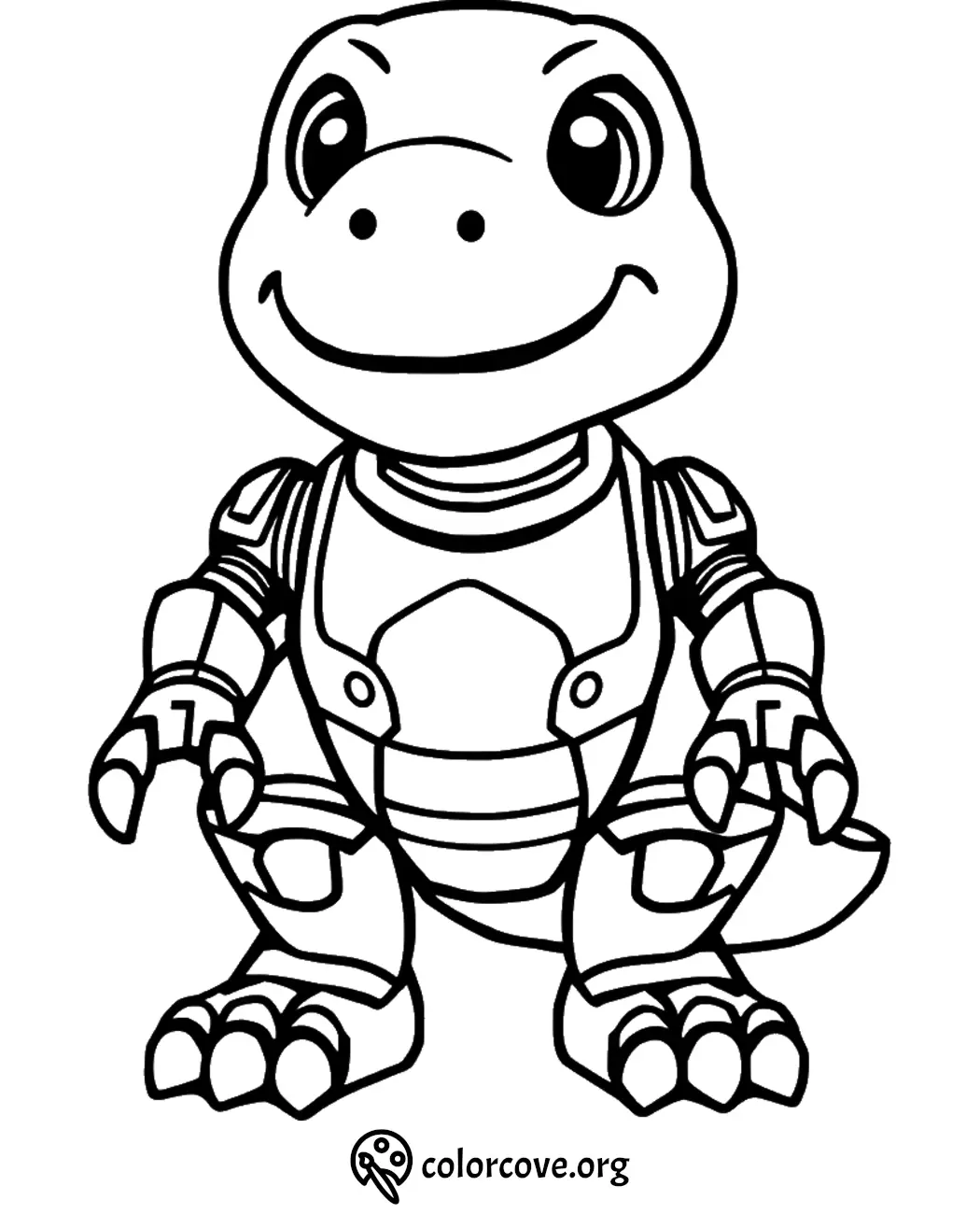 Robot dinosaur coloring page for kids, featuring cute, cartoonish design for creative fun.