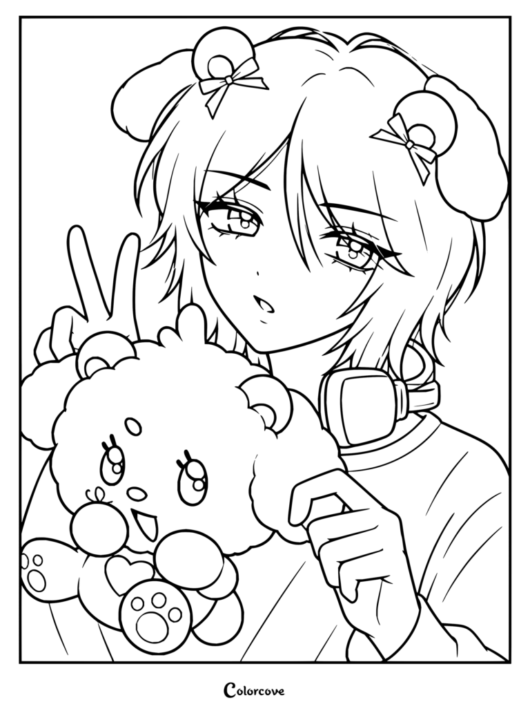Beomgyu sosteniendo un tierno peluche en este dibujo para colorear de TXT.