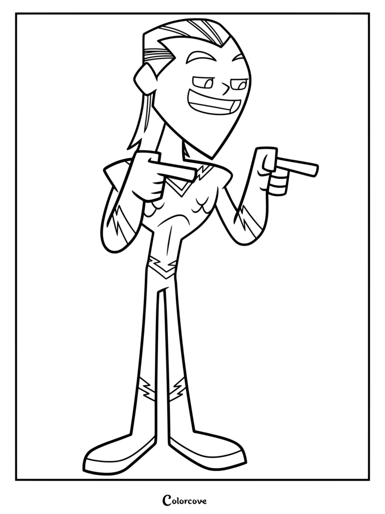 Coloriage à imprimer d'Aqualad de Teen Titans pointant du doigt avec les deux mains