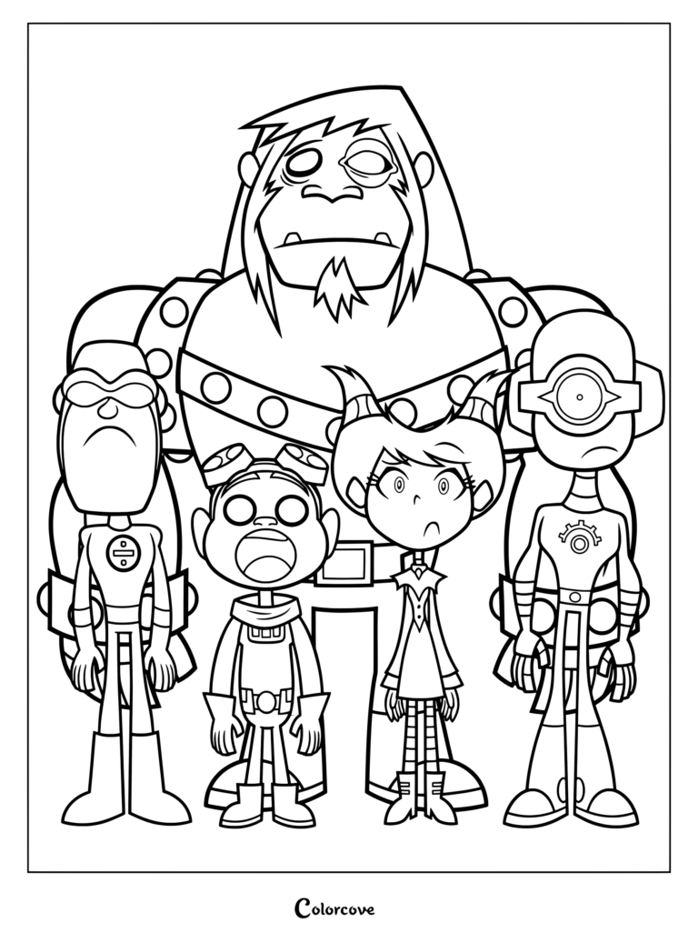Coloriage à imprimer des super-vilains Les H.I.V.E. Five de Teen Titans réunis ensemble