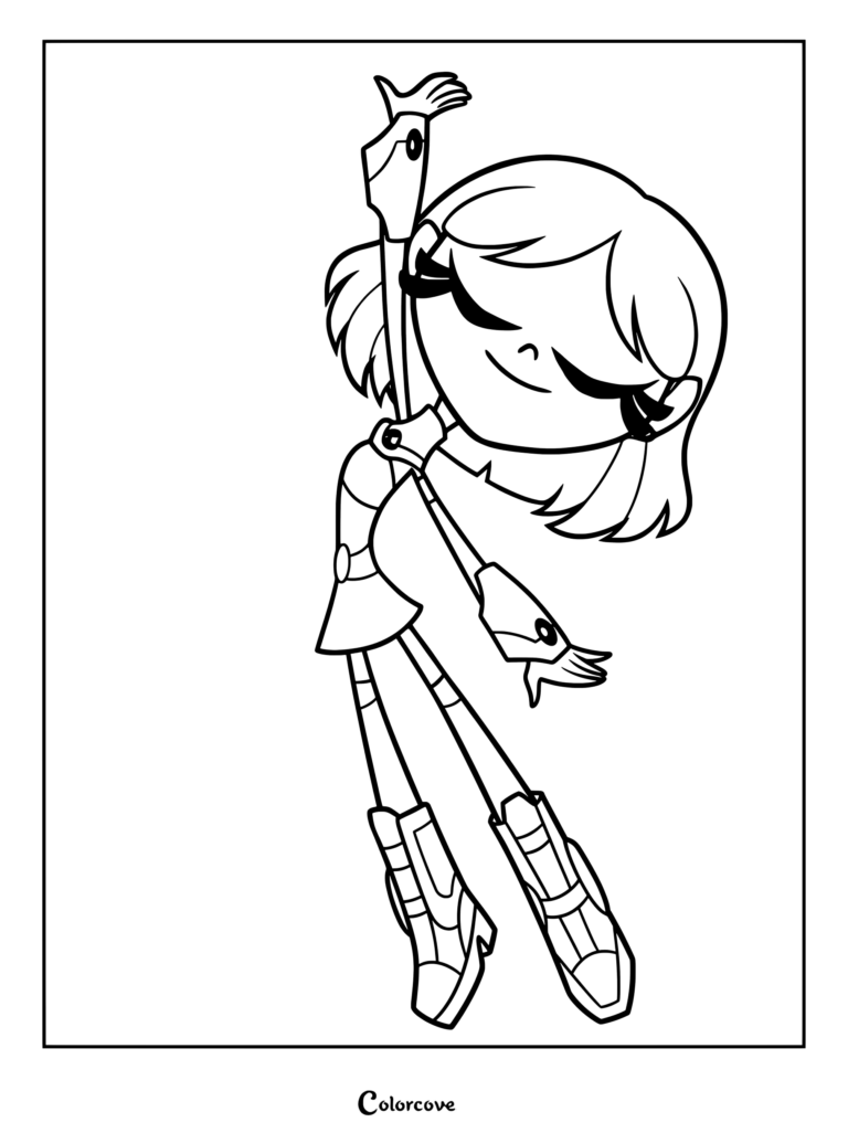 Coloriage de Chaton de Teen Titans posant joyeusement dans son armure