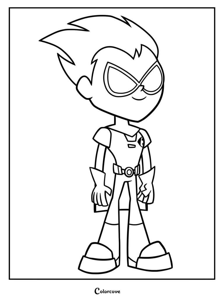Coloriage de Robin, le chef tendu, trop sérieux et perfectionniste de l'équipe de super-héros dans la série comique animée Teen Titans Go!