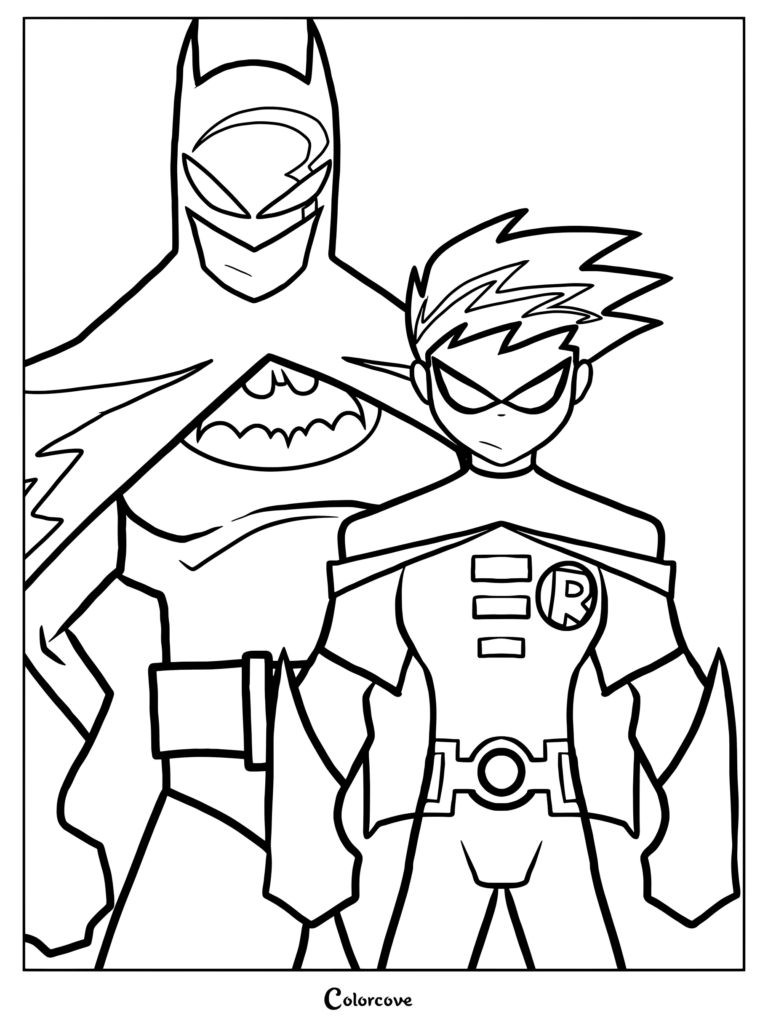 Coloriage de Batman et Robin debout côte à côte