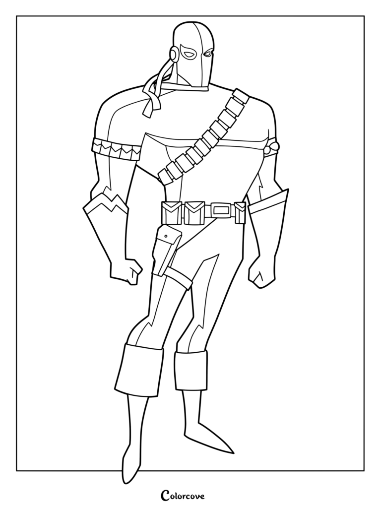 Coloriage de Slade Deathstroke de Teen Titans debout dans sa tenue tactique
