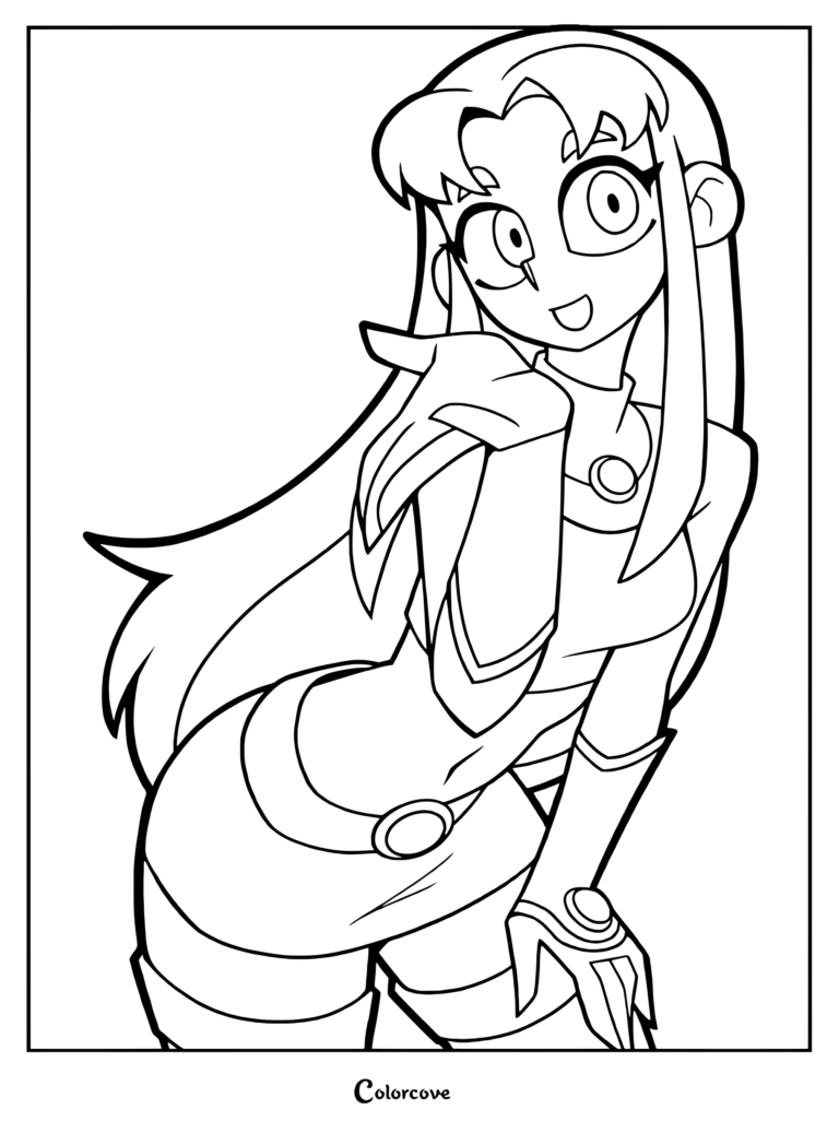 Coloriage à imprimer de Starfire de Teen Titans souriant et envoyant un baiser