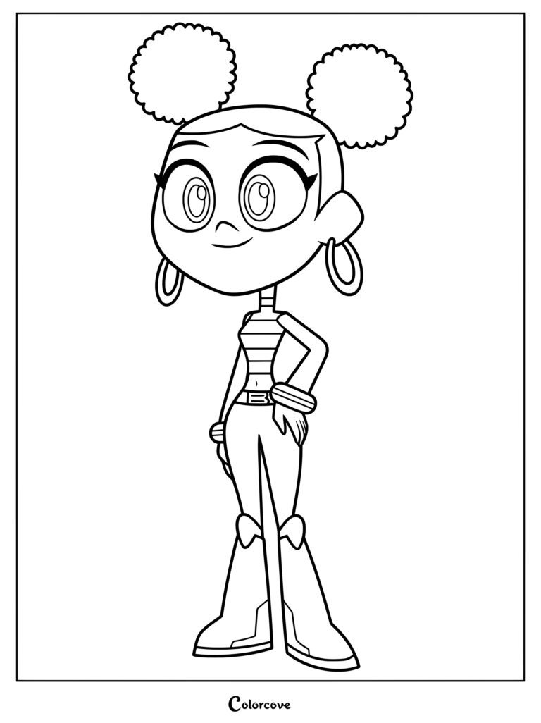 Coloriage aux contours détaillés de Bumblebee de Teen Titans se tenant fièrement