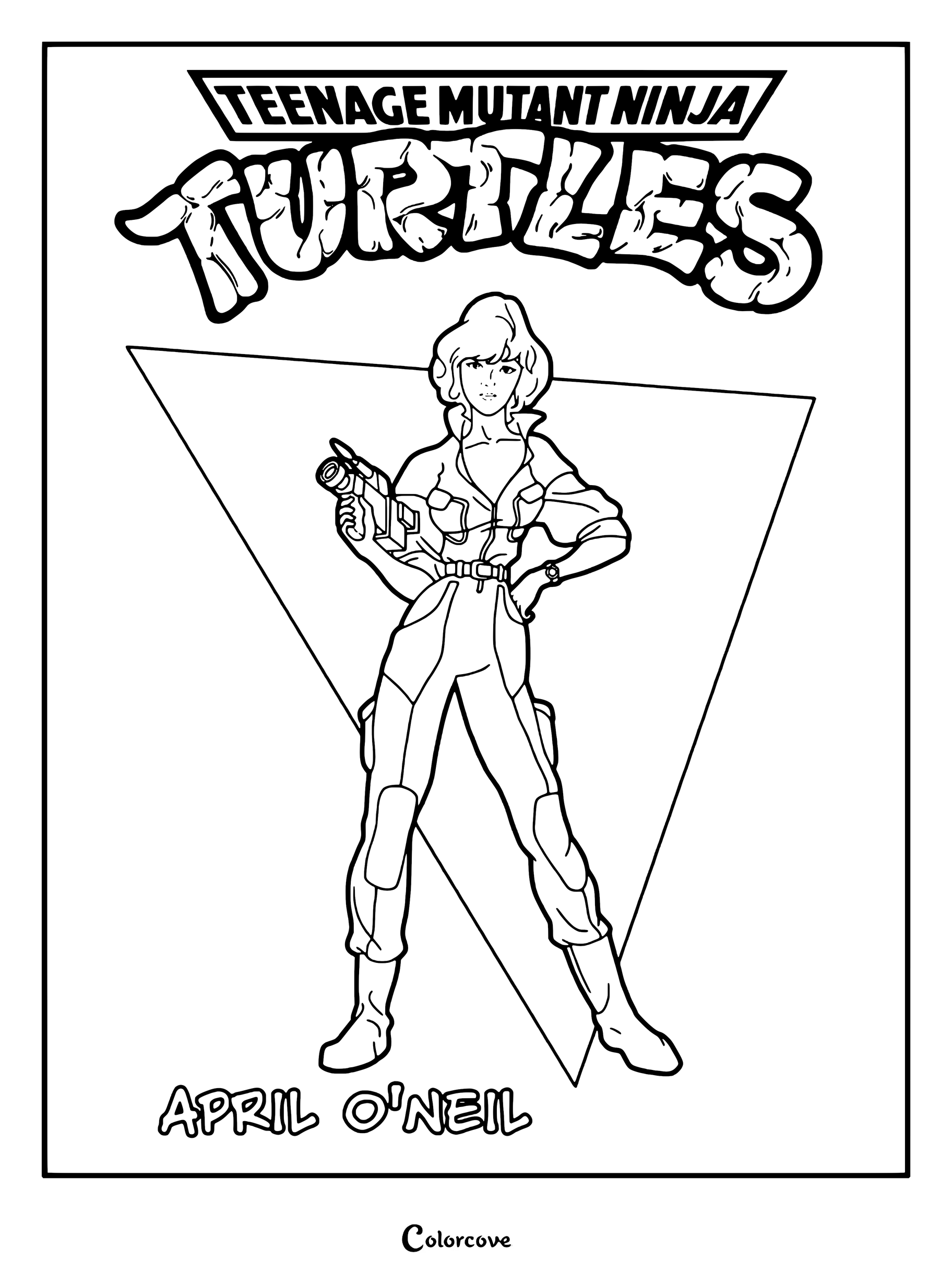 Dibujo para colorear de April O'Neil sosteniendo una cámara de video de Las Tortugas Ninja