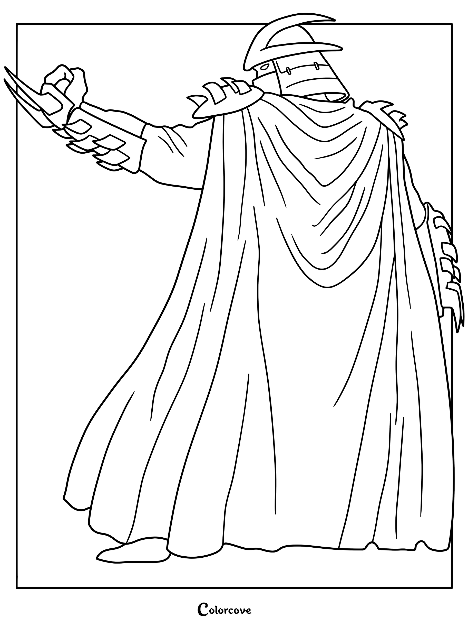 Dibujo para colorear de Shredder con armadura y capa