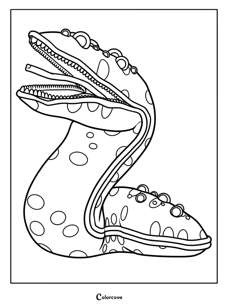 Gloink Queen from The Amazing Digital Circus coloring page featuring a massive creature with spots and sharp teeth.