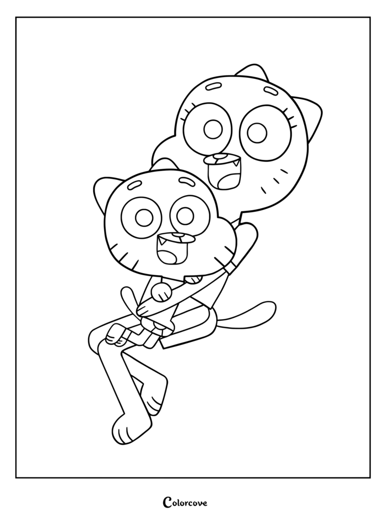 Nicole Watterson sosteniendo a su hijo Gumball Watterson en este dibujo para colorear de El increíble mundo de Gumball