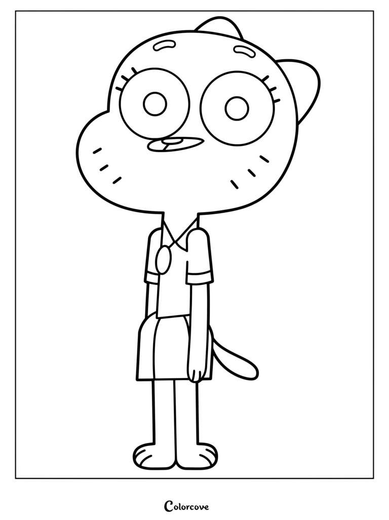 Dibujo para colorear de Nicole Watterson de pie erguida con un atuendo sencillo de El increíble mundo de Gumball
