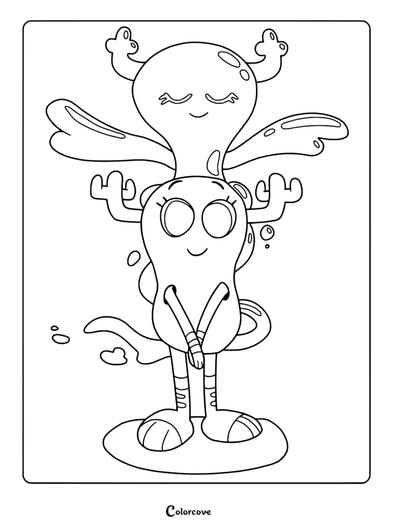 Dibujo para colorear de Penny Fitzgerald de El increíble mundo de Gumball saliendo de su cáscara de cacahuete para revelar su verdadera forma de hada