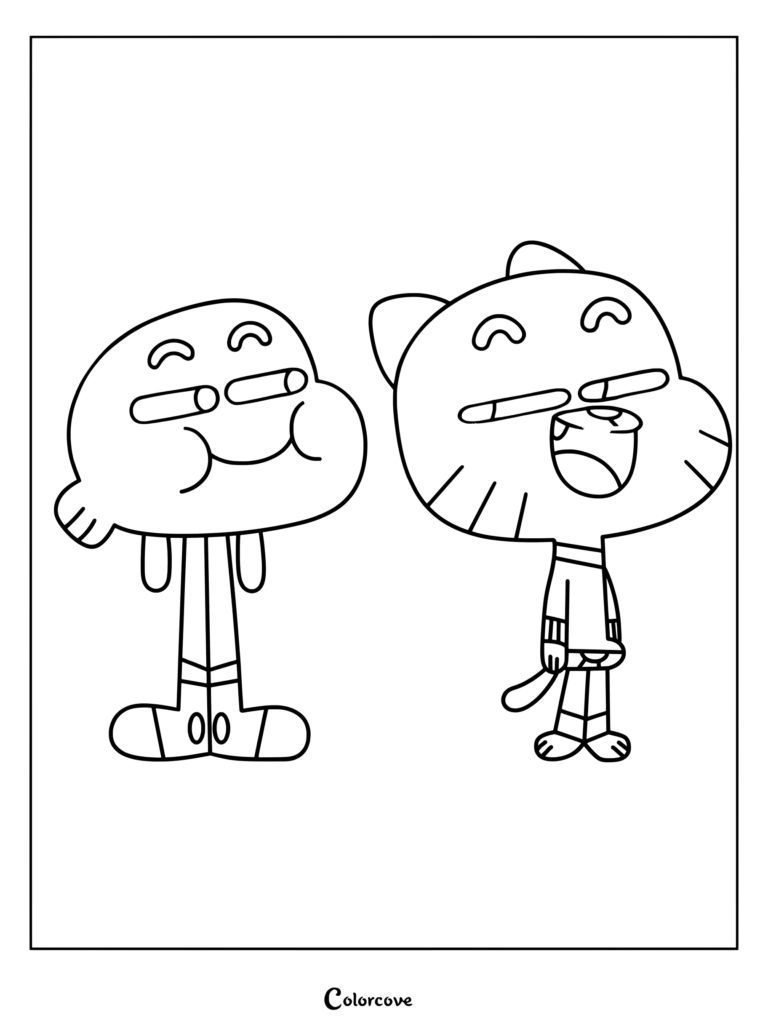 Dibujo para colorear de Gumball Watterson y su hermano adoptivo Darwin Watterson de la serie animada El increíble mundo de Gumball