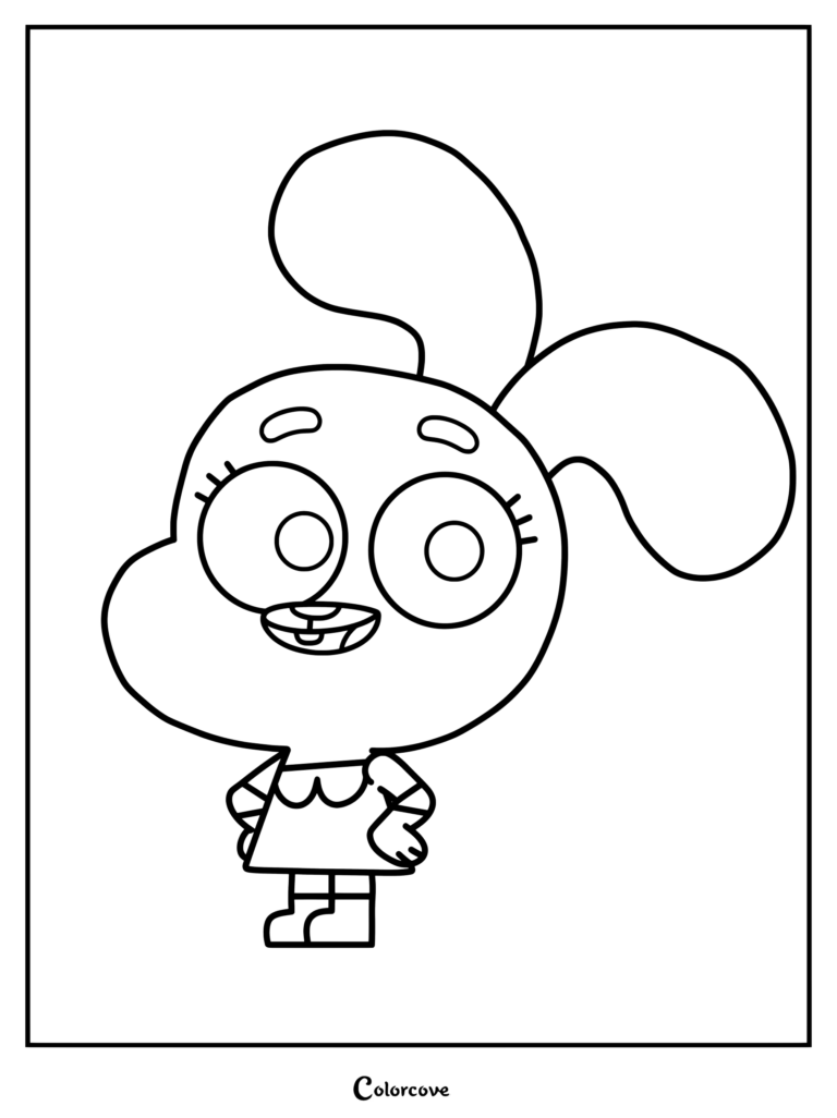 Dibujo para colorear de Anais Watterson, una inteligente y racional conejita rosa de cuatro años de El increíble mundo de Gumball