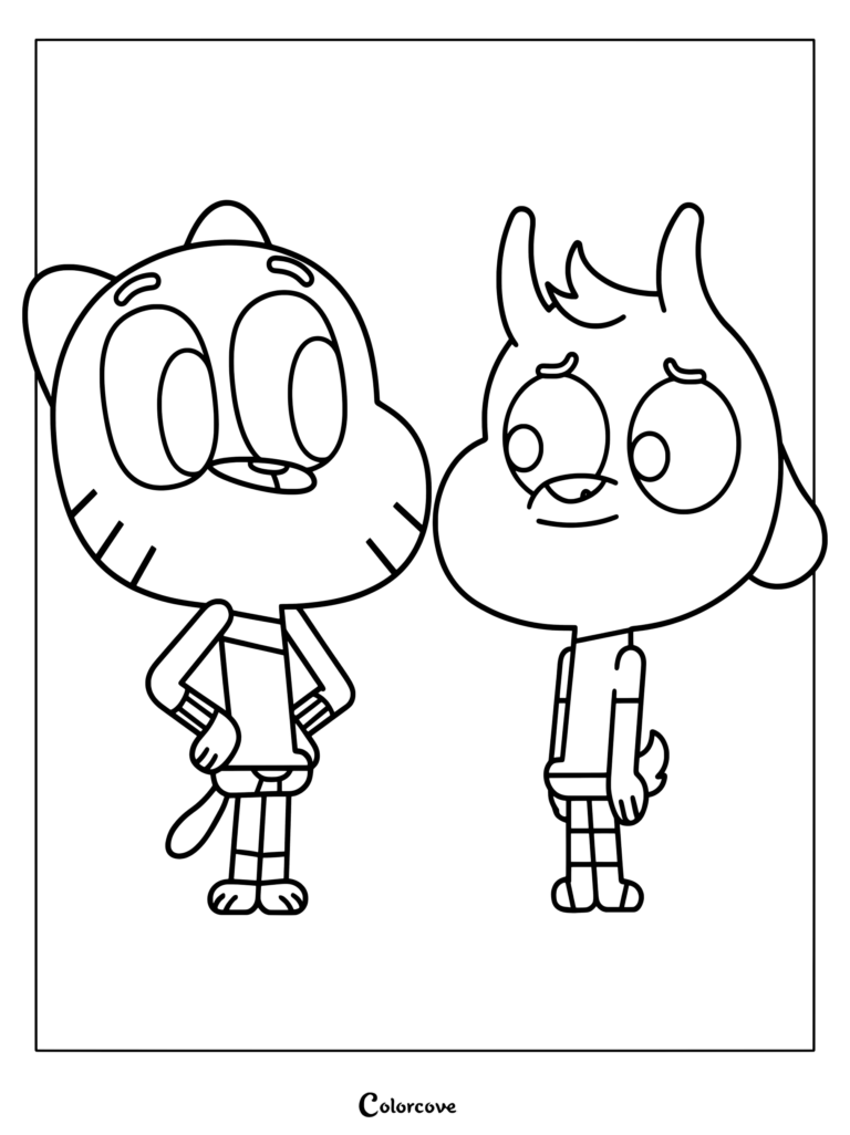 Dibujo para colorear de Gumball Watterson junto a Chi Chi, su doble imitación de cabra del episodio Los Imitadores, en El increíble mundo de Gumball