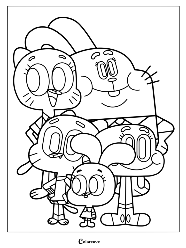 Dibujo para colorear de la familia Watterson de El increíble mundo de Gumball