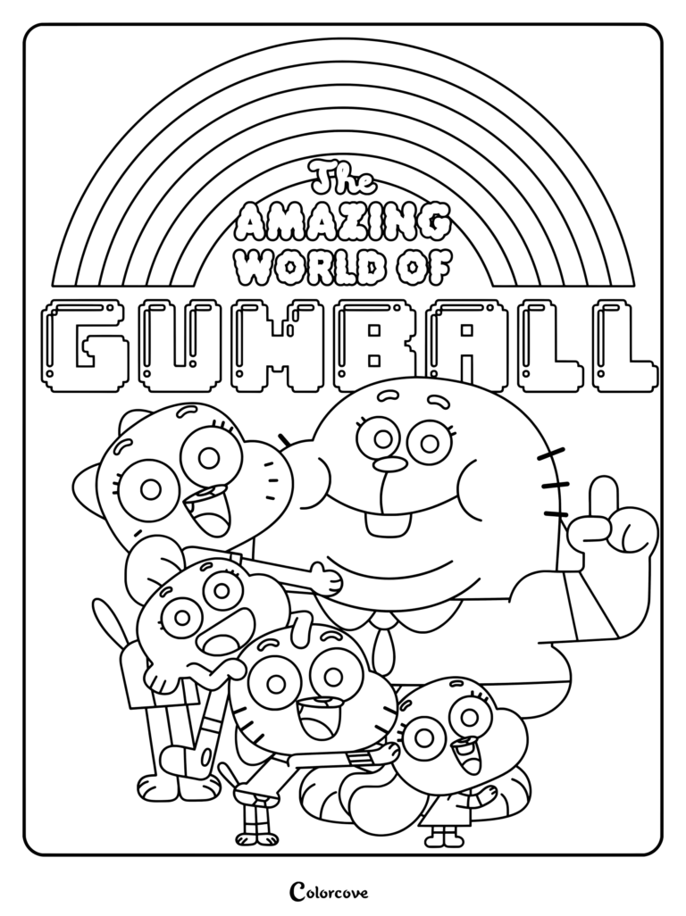 Dibujo para colorear de la familia Watterson de la serie animada de televisión El increíble mundo de Gumball