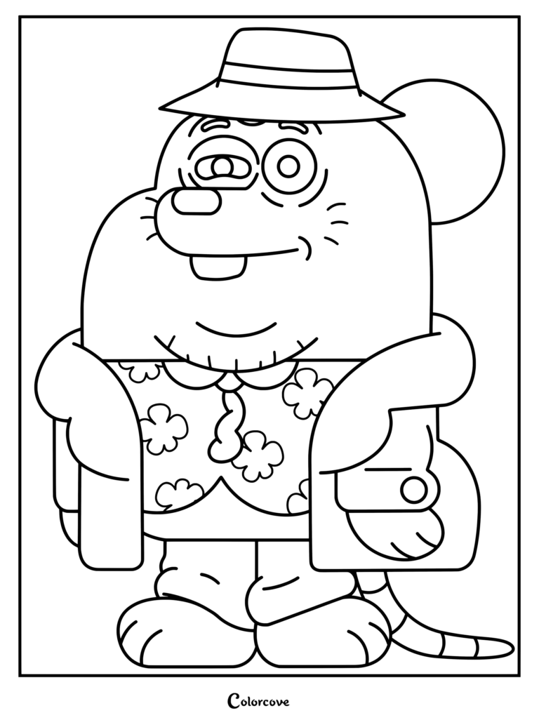 Frankie Watterson con sombrero y camisa de flores en un dibujo para colorear de El increíble mundo de Gumball