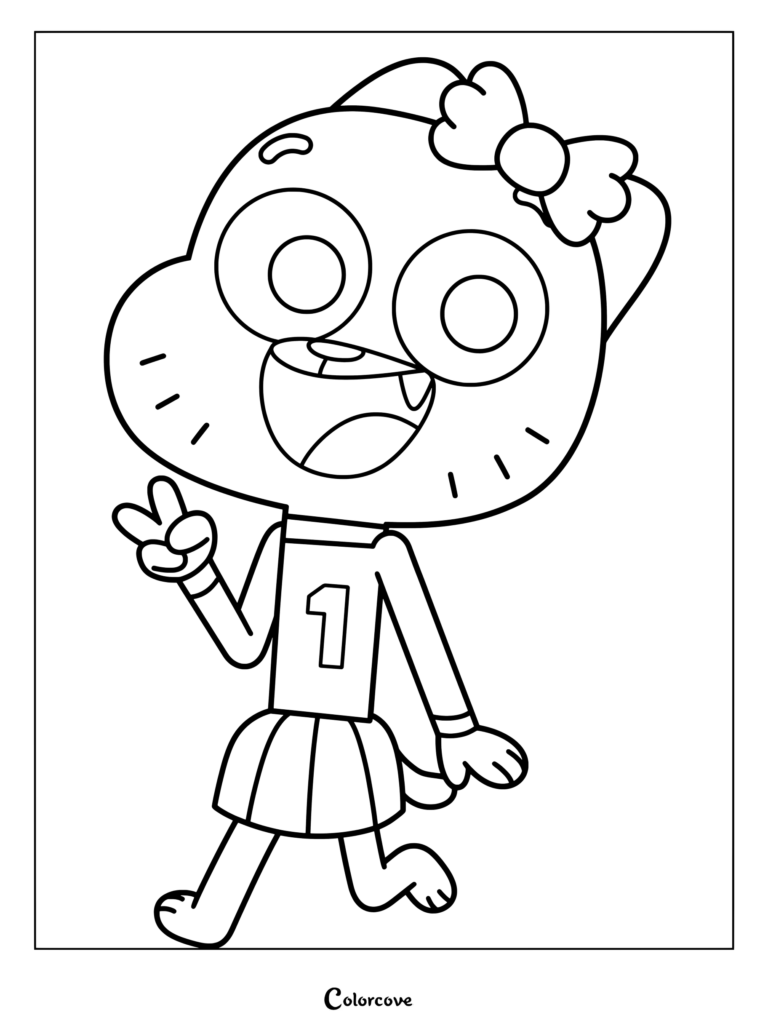 Dibujo para colorear de la joven Nicole Watterson de El increíble mundo de Gumball vestida con un traje de animadora