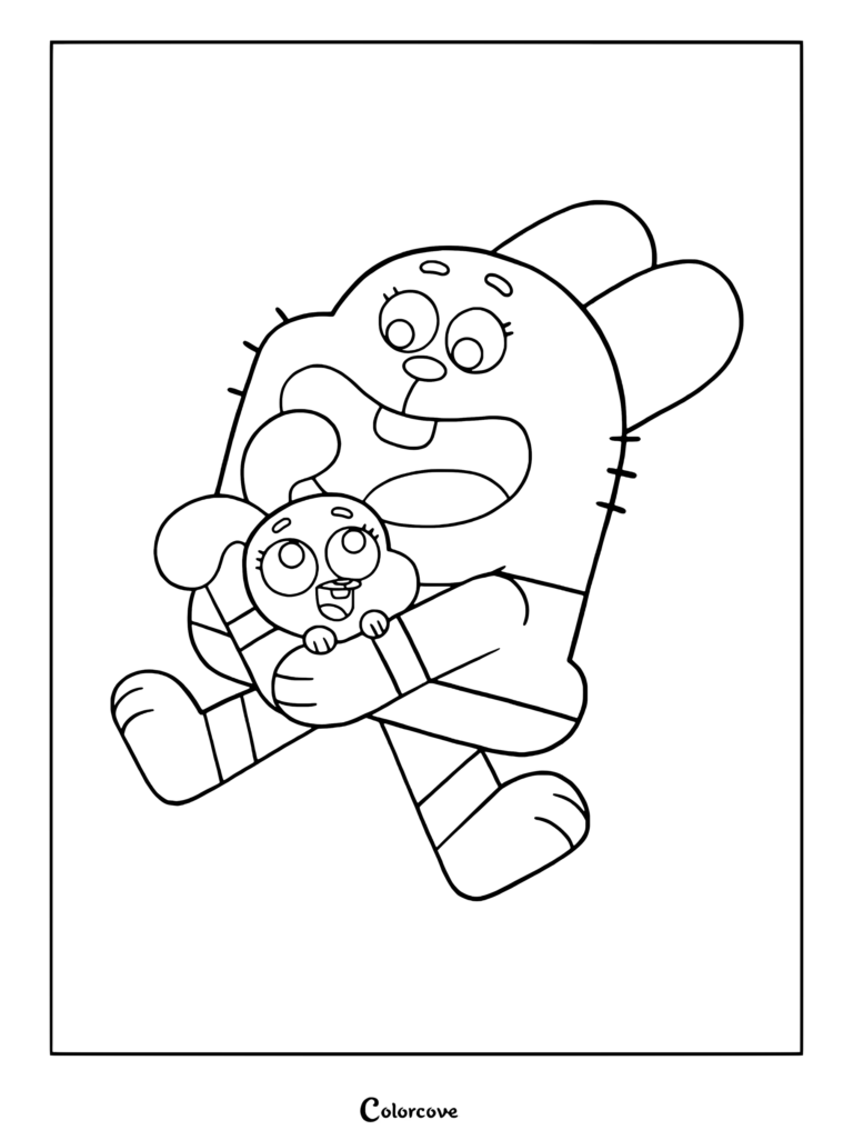 Richard Watterson abrazando con cariño a Anais en un dibujo para colorear imprimible de El increíble mundo de Gumball