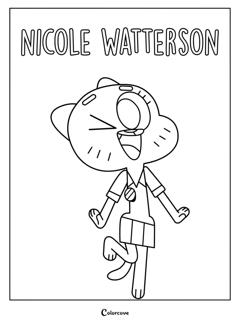 Dibujo para colorear de Nicole Watterson sonriendo felizmente con su uniforme de trabajo de El increíble mundo de Gumball