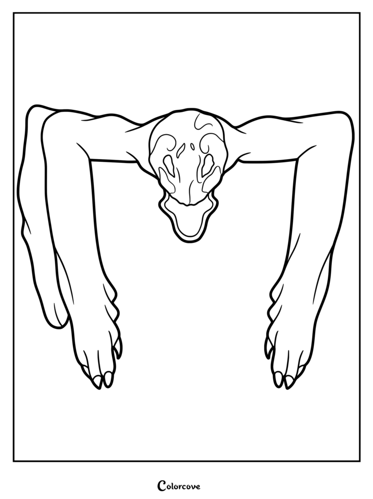 Coloriage à imprimer d'Aranea Membri de The Backrooms, arborant de longs membres d'araignée et une tête squelettique.