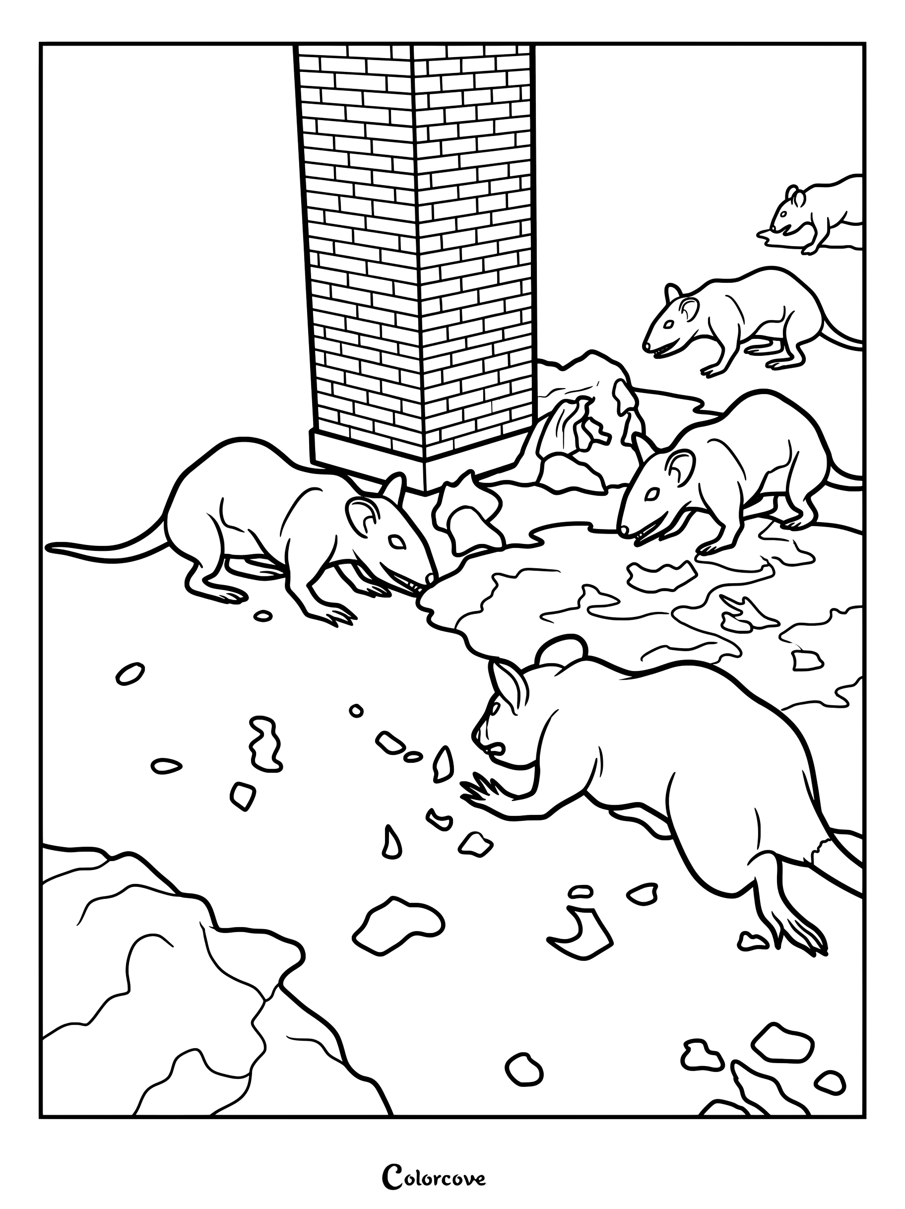Coloriage montrant des bébés rats de la mort, les versions plus petites des rats de la mort, trouvés dans la dernière section du niveau d'égouts