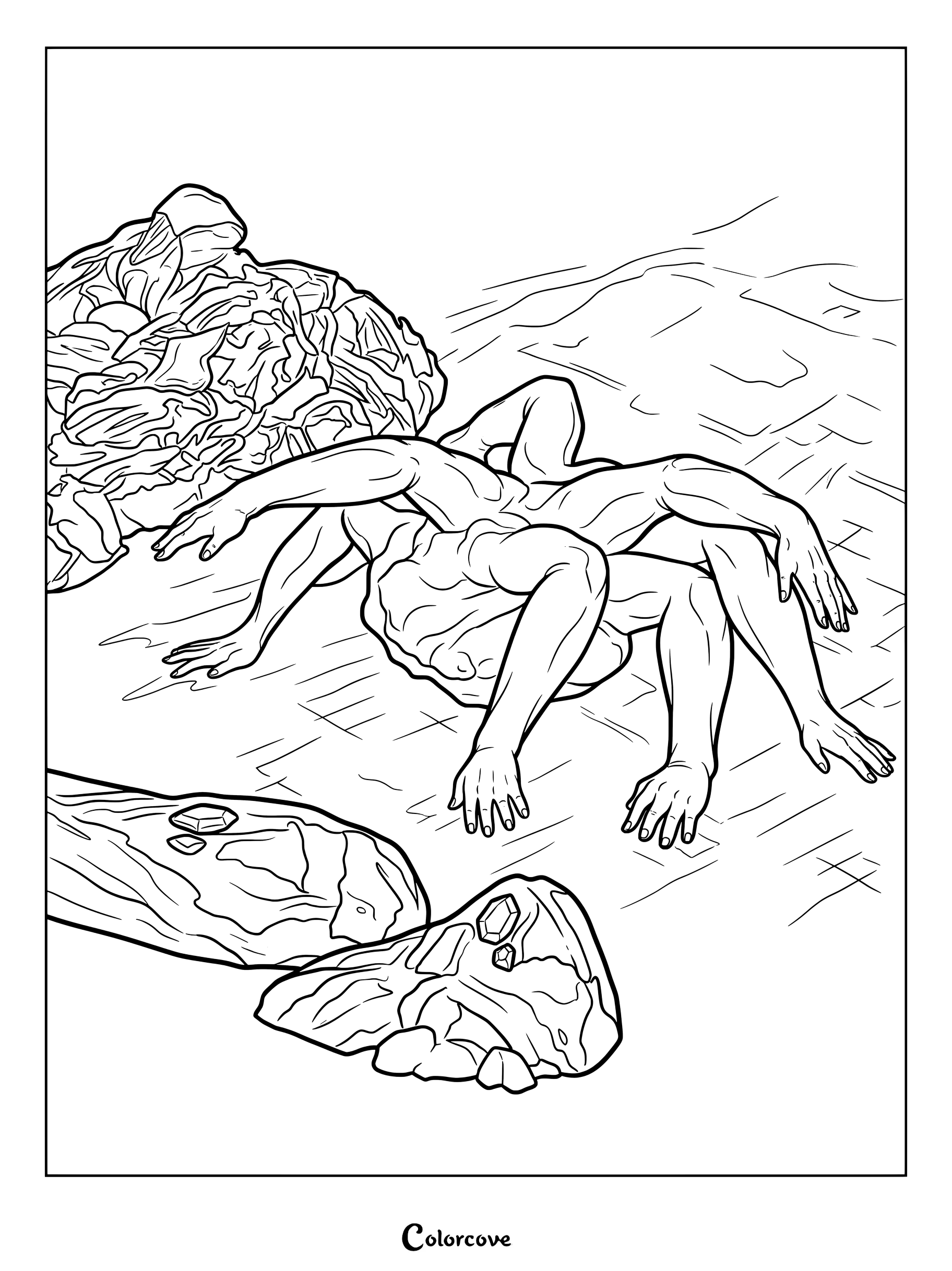 Coloriage d'Entité 5 : The Clump montrant une entité aux multiples membres rampant sur le sol.