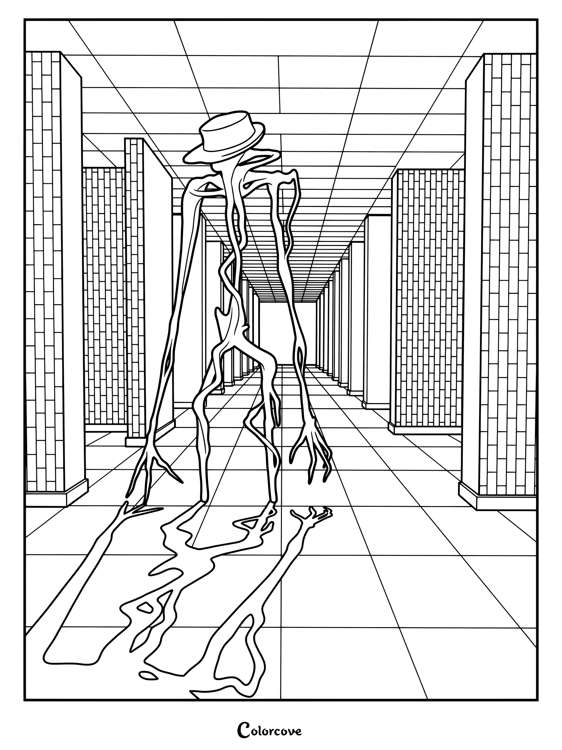 Coloriage de La Forme de Vie, un monstre central de la célèbre websérie found-footage The Backrooms de Kane Pixels