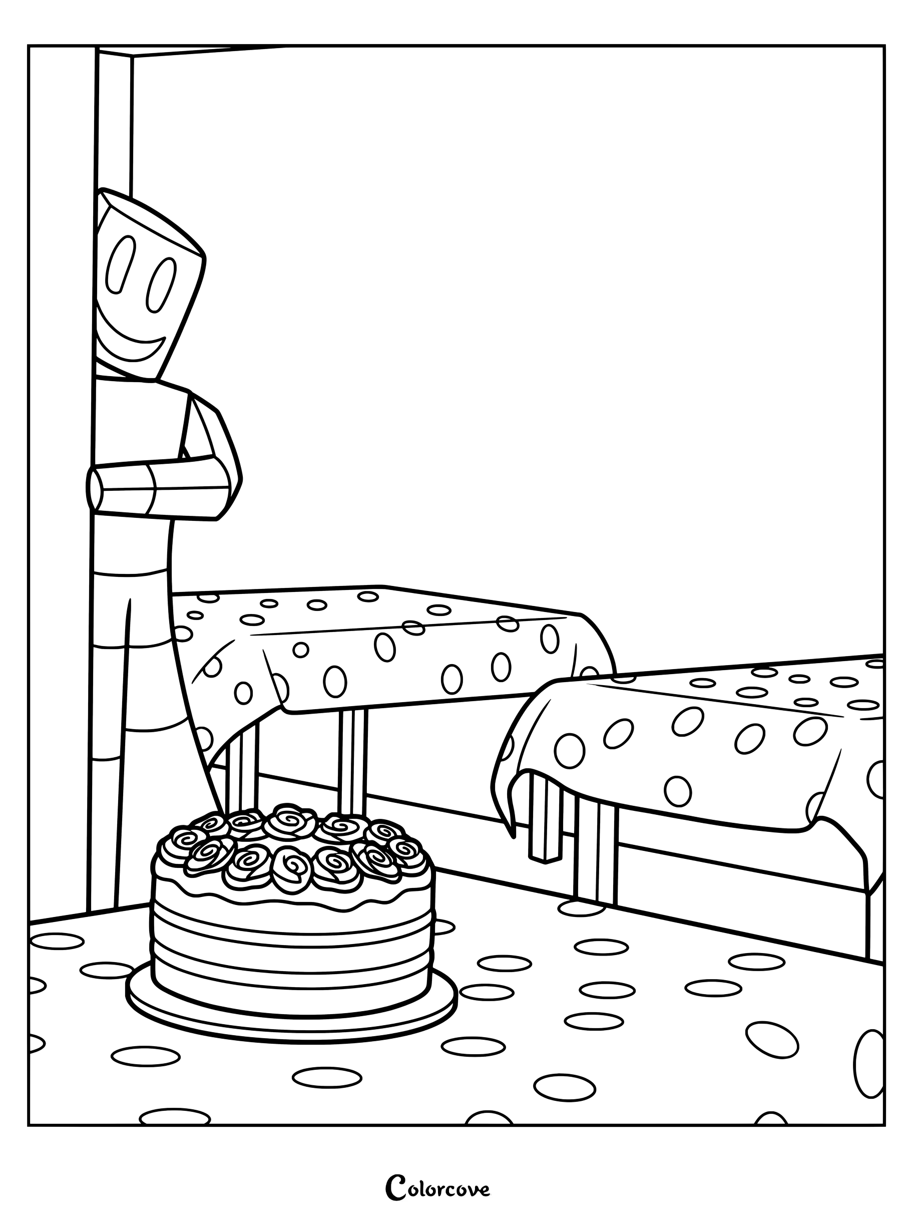 Coloriage d'un Partygoer lorgnant depuis le seuil d'une porte dans le Niveau Fun