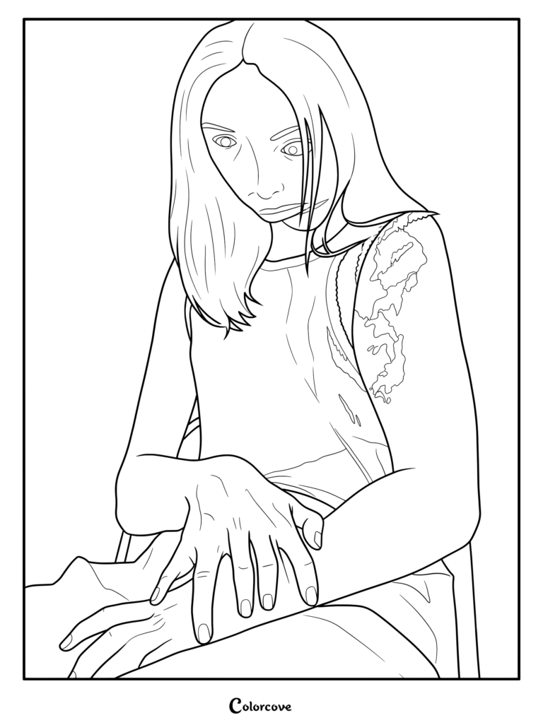 Coloriage de Mary Kline Still Life, montrant Mary Kline sous la forme d'un grotesque simulacre dans The Backrooms.