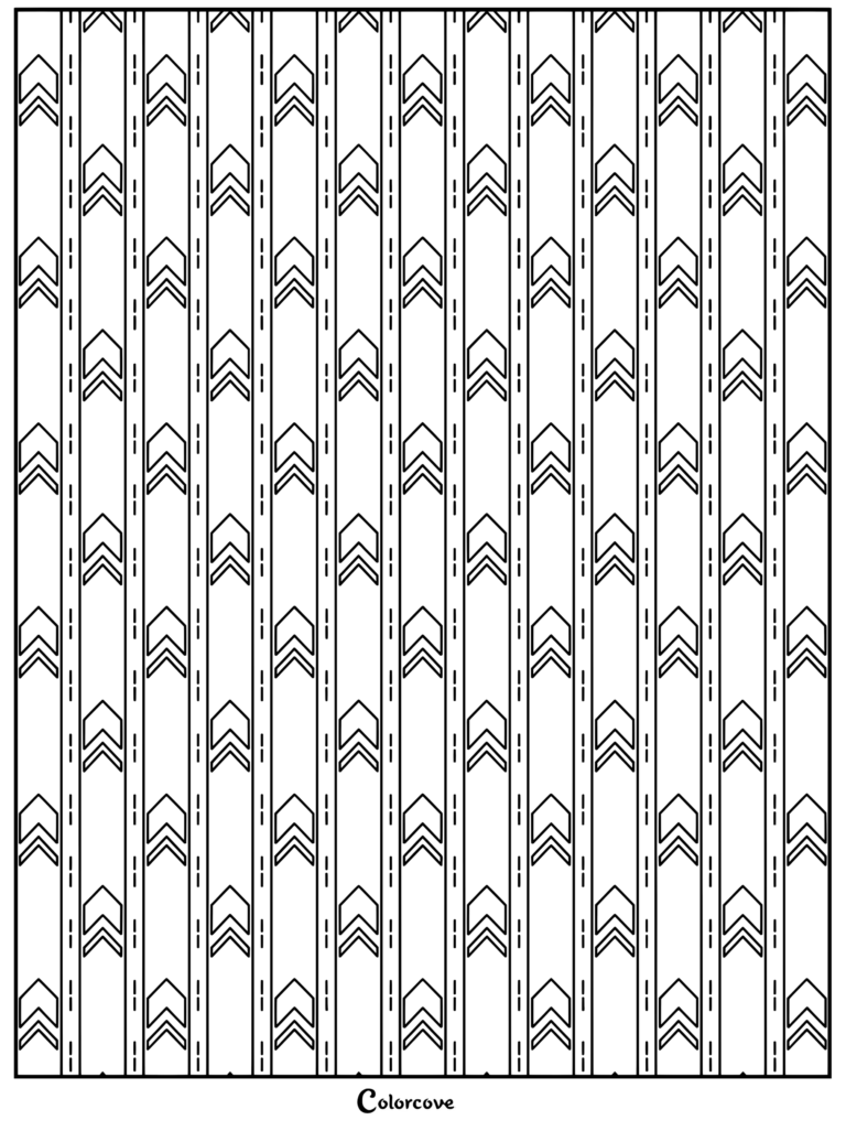 Coloriage du motif de papier peint de The Backrooms, avec des rayures verticales répétées et des motifs de chevrons.