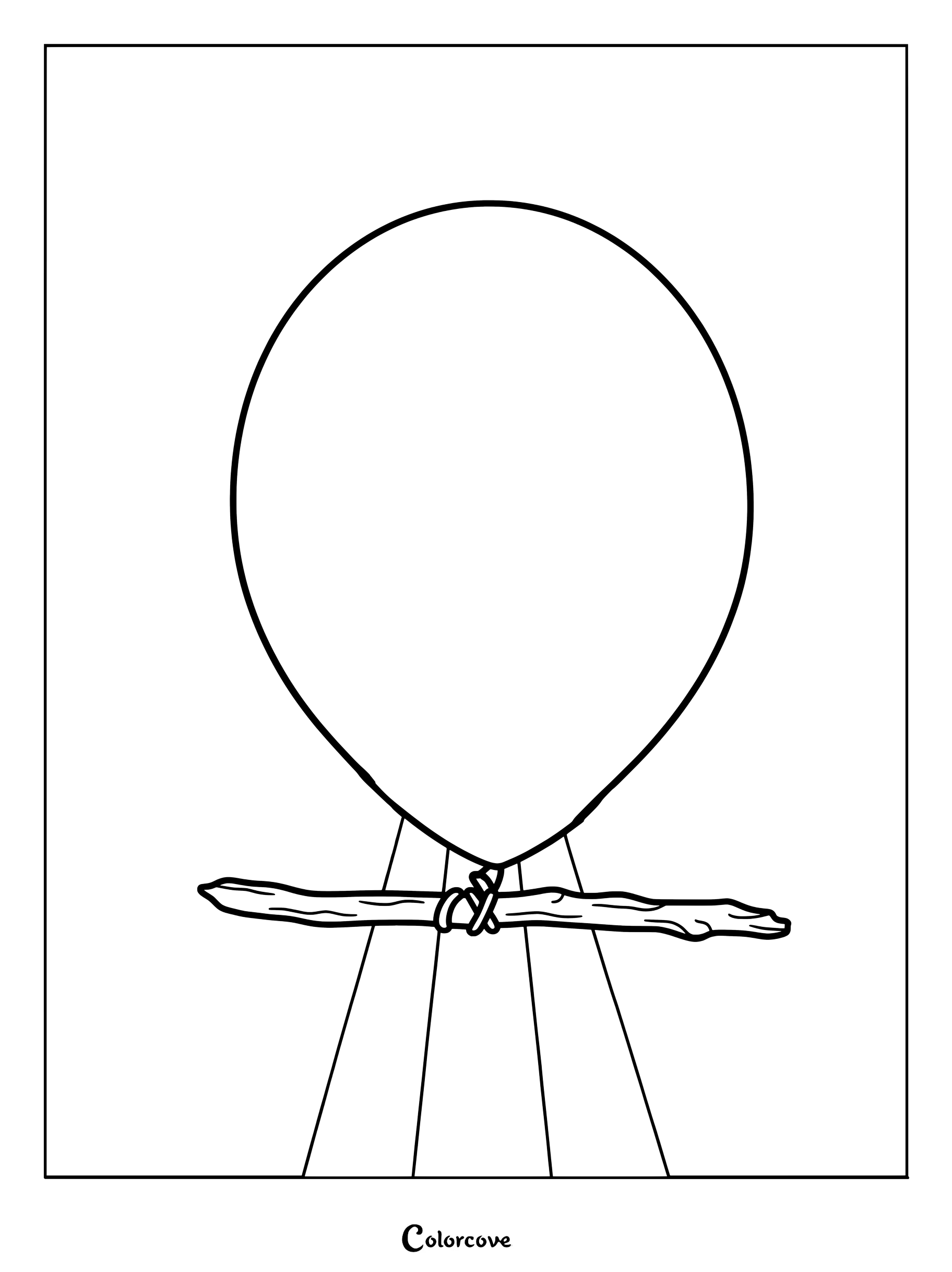 Coloriage de l'Entité 110 : Le Ballon Carnivore montrant un ballon menaçant attaché à un bâton en bois