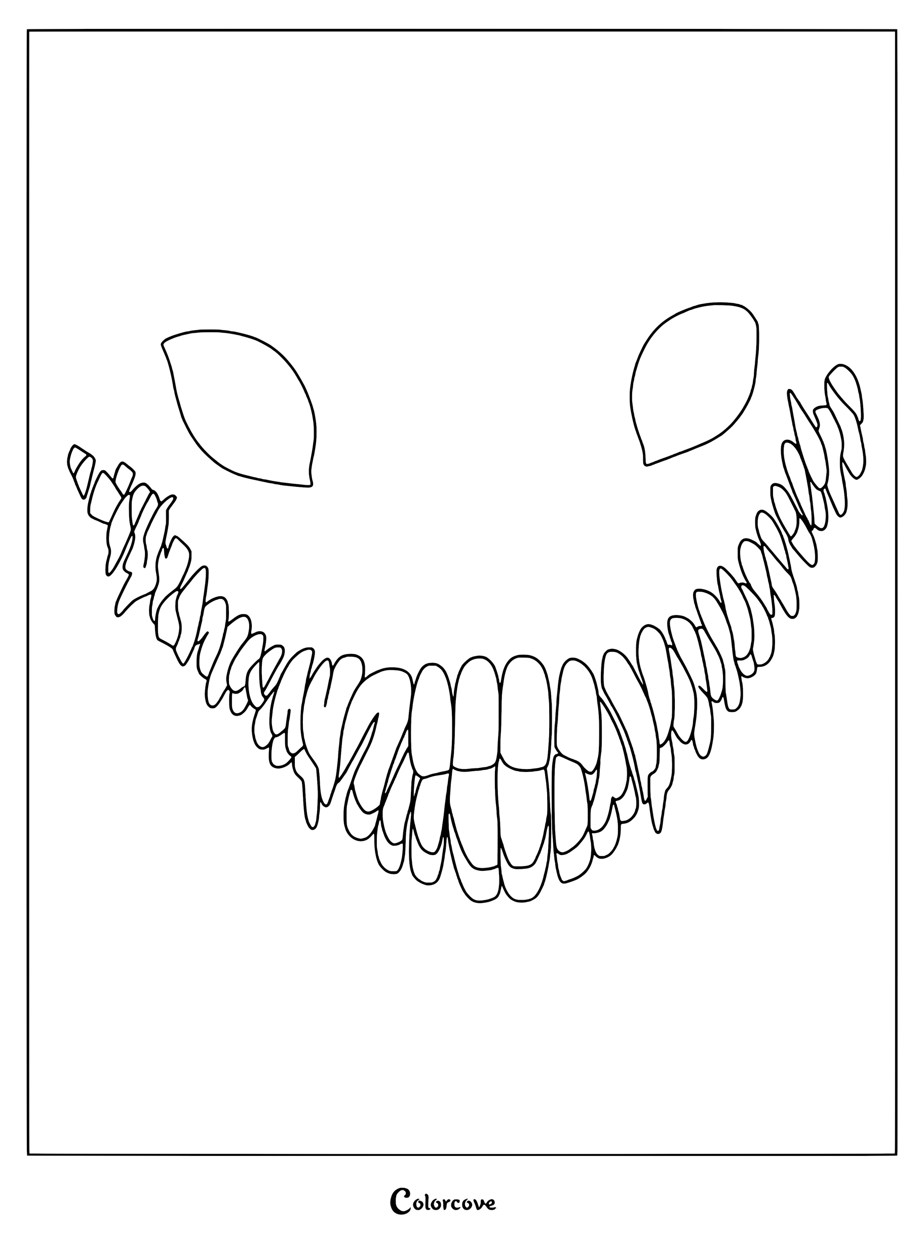 Coloriage d'Entité 3 : Le Smiler avec des yeux lumineux et un large sourire dentelé dans l'obscurité.