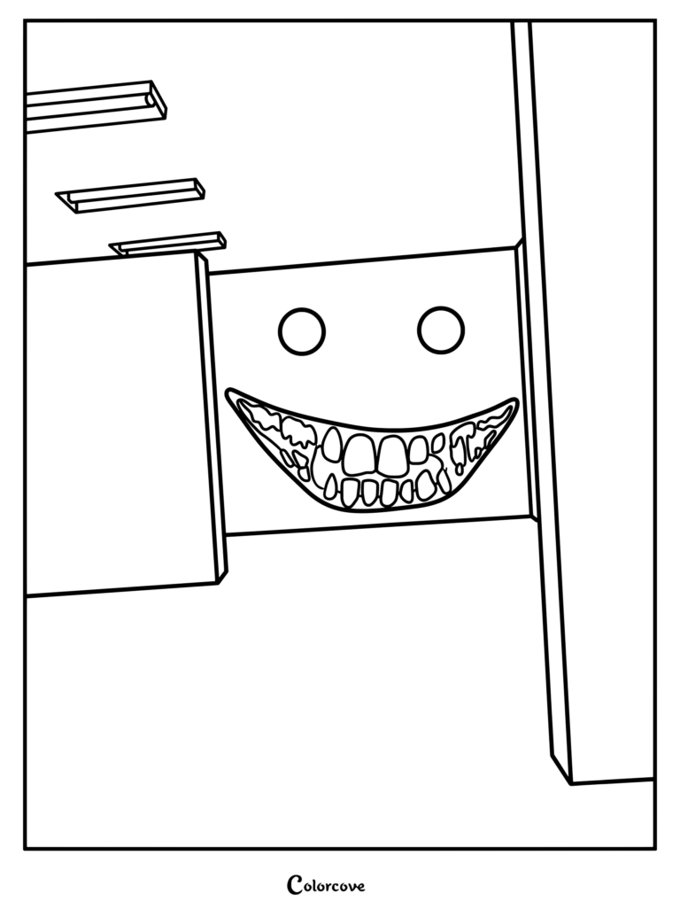 Coloriage de l'Entité 3 : Smiler présentant un visage lumineux au large sourire sur un mur