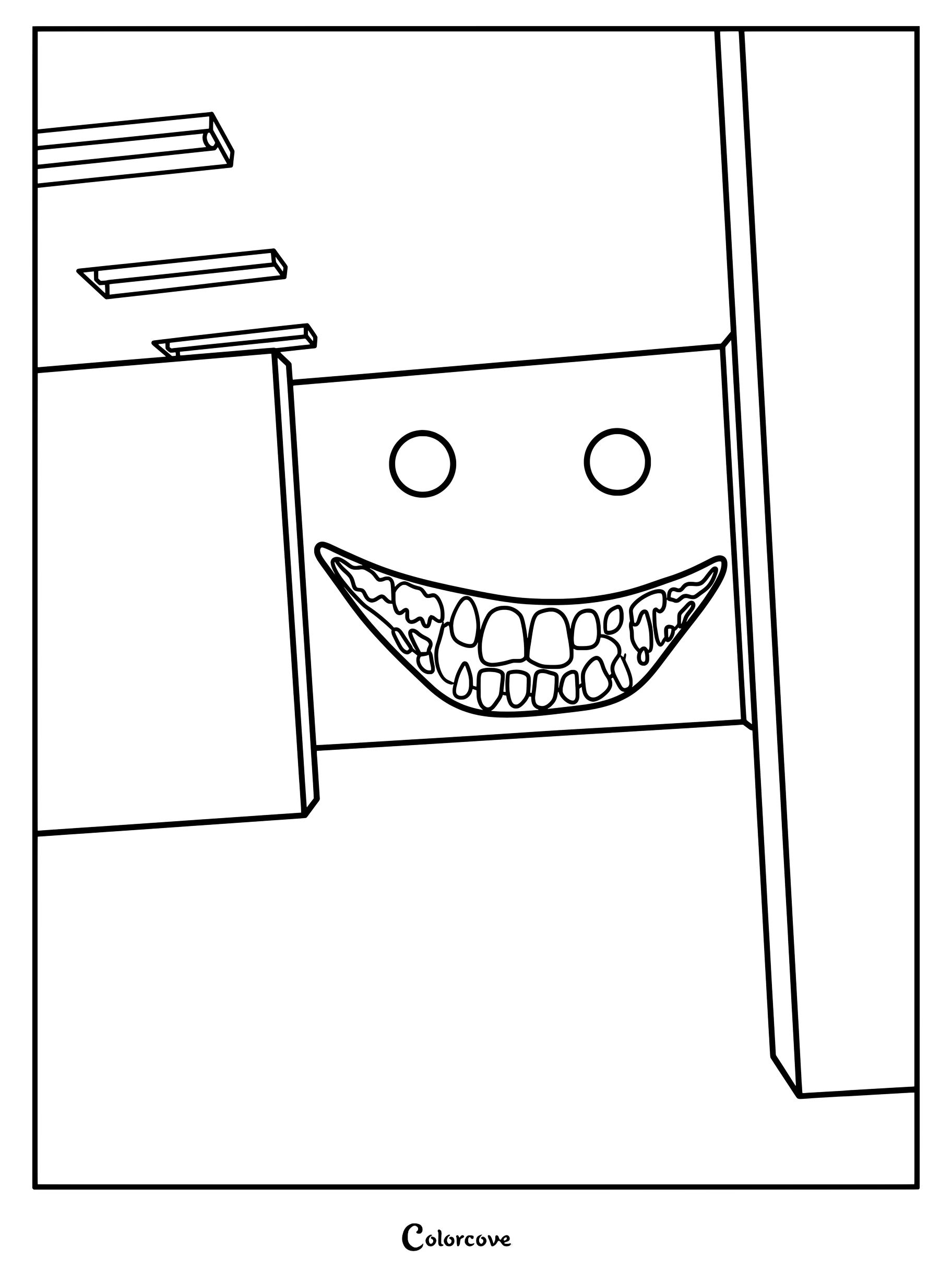 Coloriage d'Entité 3 : Le Smiler montrant un visage lumineux avec un large sourire sur un mur