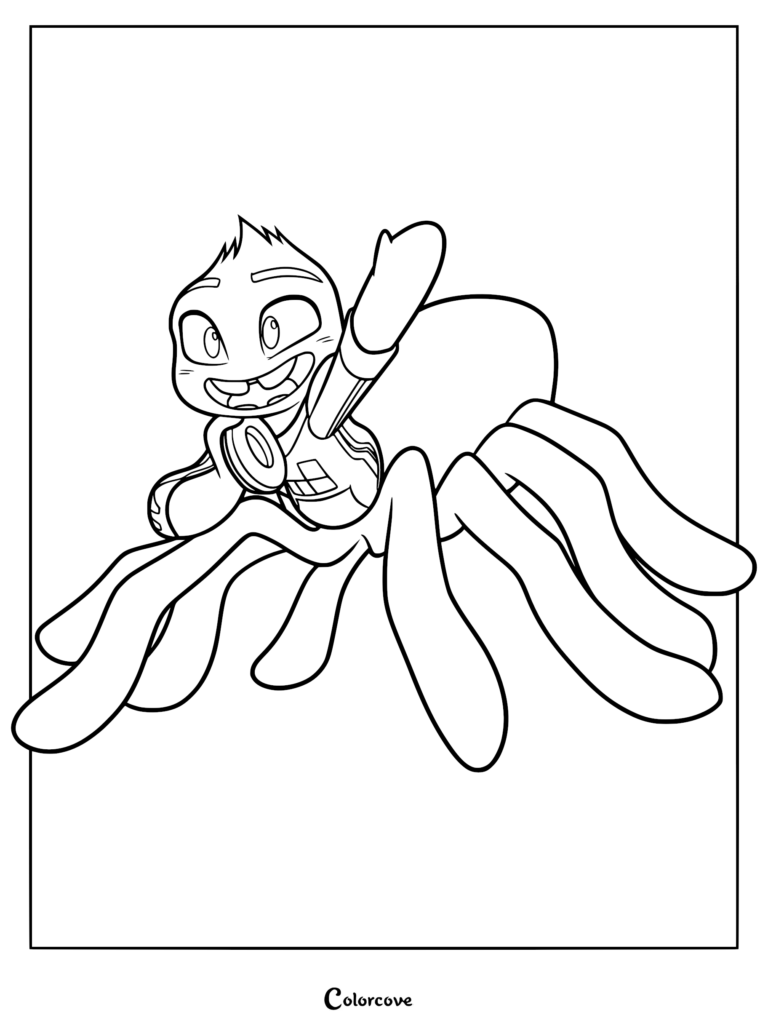 Sra. Tarántula de Los Tipos Malos con auriculares y sudadera con capucha en esta página para colorear imprimible.