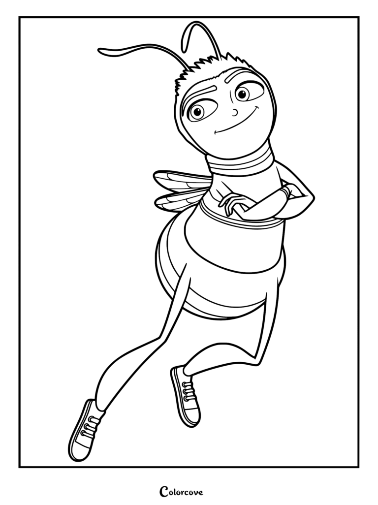 Barry B. Benson from The Bee Movie posing with arms crossed in this printable coloring page.