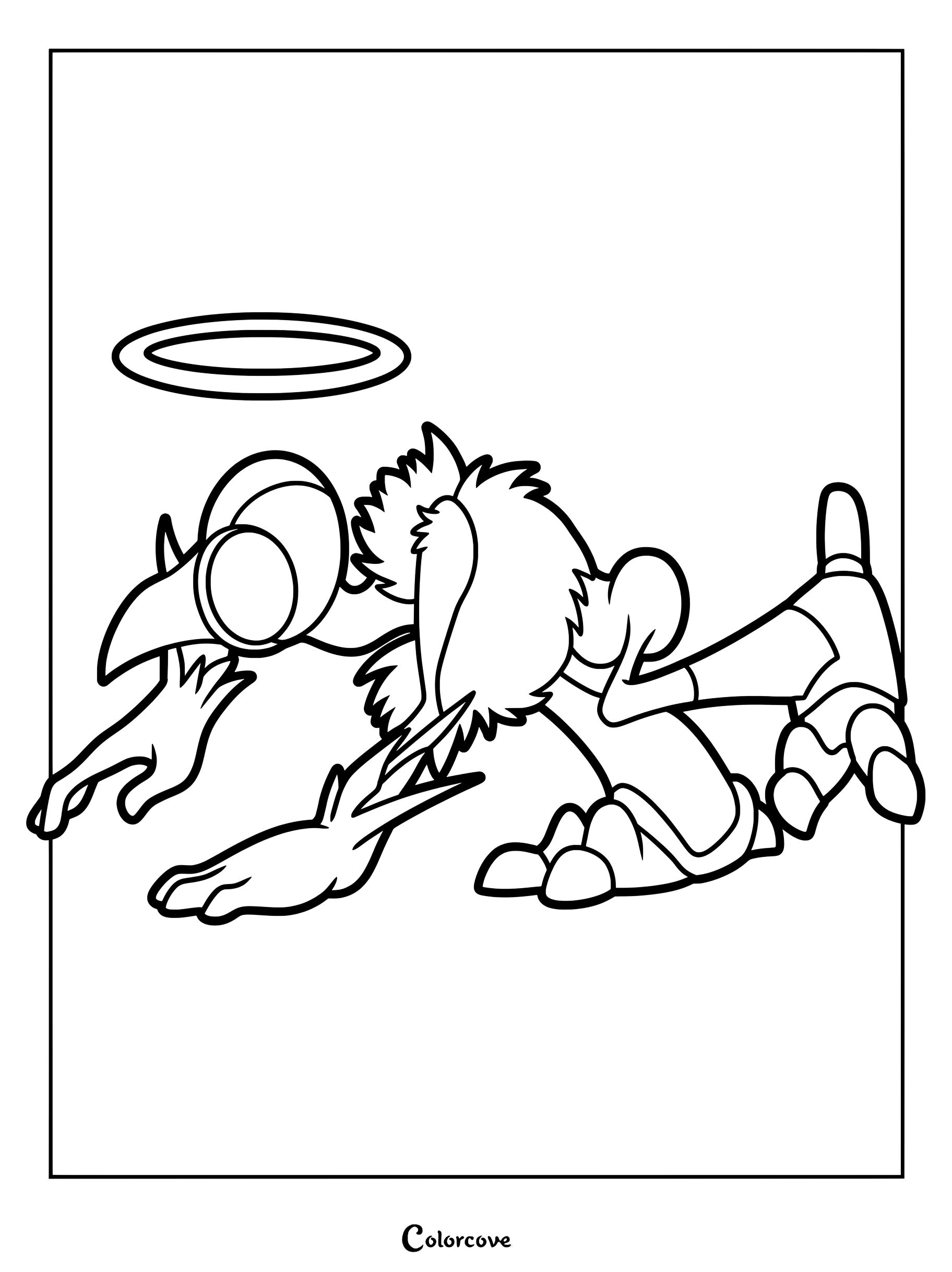 A printable coloring page featuring Angel from The Gaslight District, depicted with a halo and bird-like features in a dynamic pose.