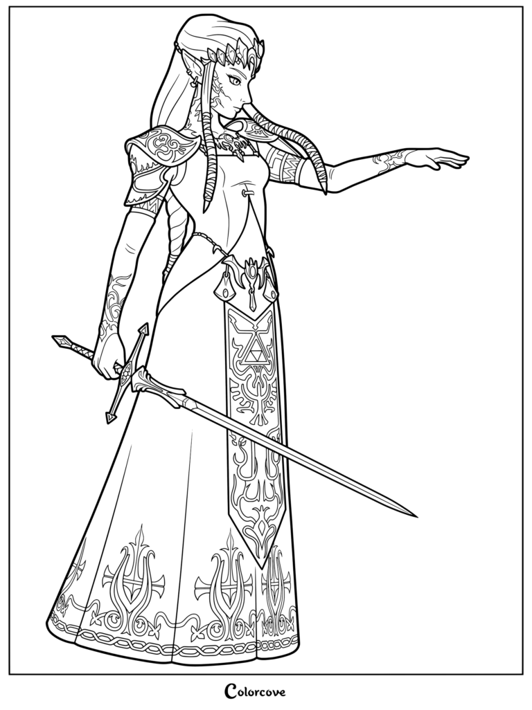 Page de coloriage de Zelda la marionnette de Ganon tenant une épée dans The Legend of Zelda Twilight Princess