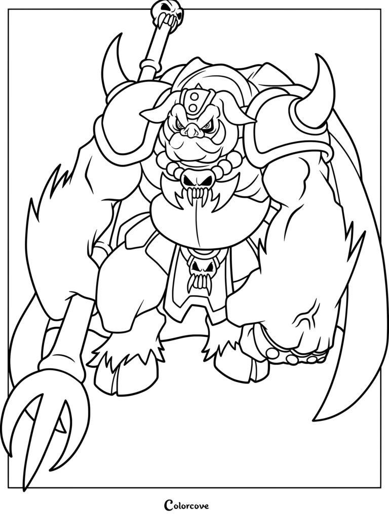 Coloriage de Ganon dans The Legend of Zelda Oracle of Ages et Oracle of Seasons montrant la créature tenant un trident.