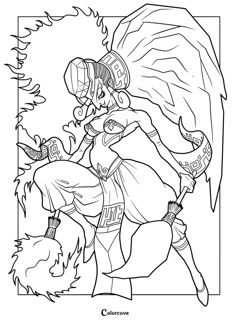 Coloriage de Twinrova, la forme combinée des sœurs sorcières Kotake et Koume dans The Legend of Zelda Ocarina of Time