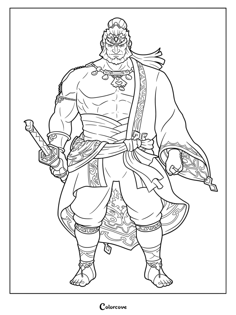 Coloriage à imprimer de Ganondorf tenant une épée dans The Legend of Zelda Tears of the Kingdom