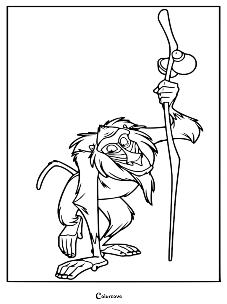 Rafiki holding his wooden staff in this printable coloring page