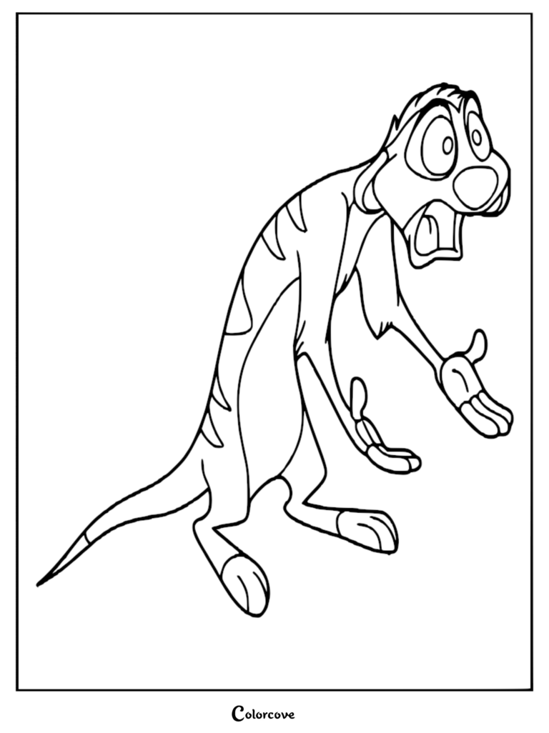 Timon from The Lion King looking shocked and surprised in this printable coloring page.