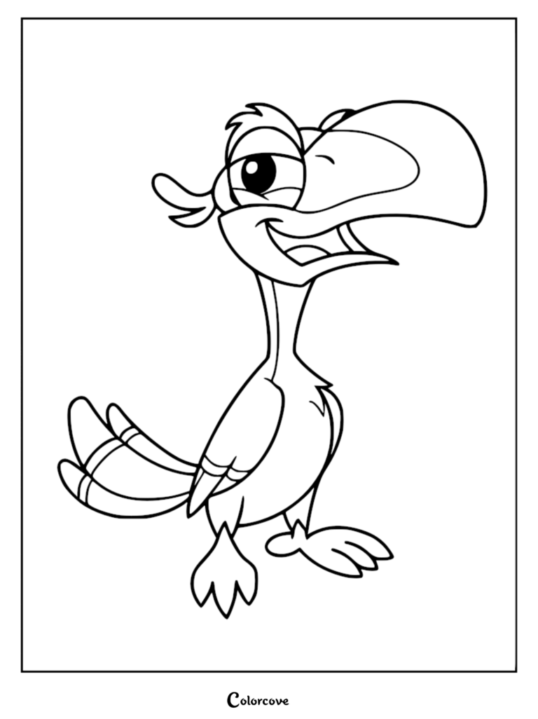 Zazu from The Lion King standing and smiling in this printable coloring page.